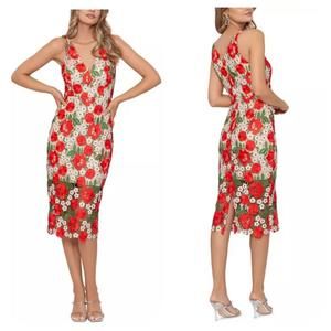 NWOT Women's Dress the Population Aurora Red Floral Embroidered Dress Size S